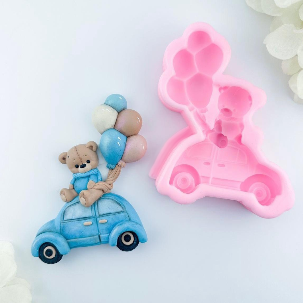 Silikonform Teddy auf Auto mit Luftballons 2.0 2D 30256