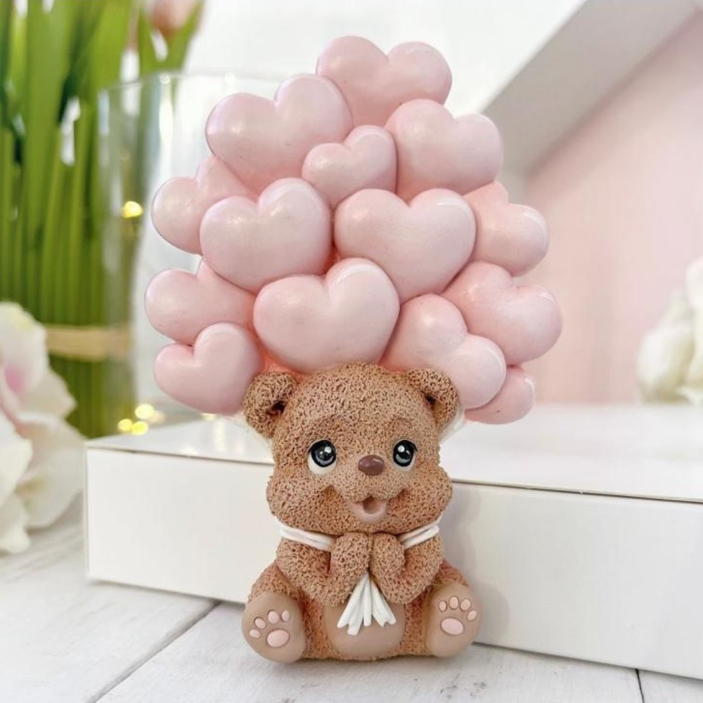 Silikonform Teddy mit Herzluftballons 2D 30262