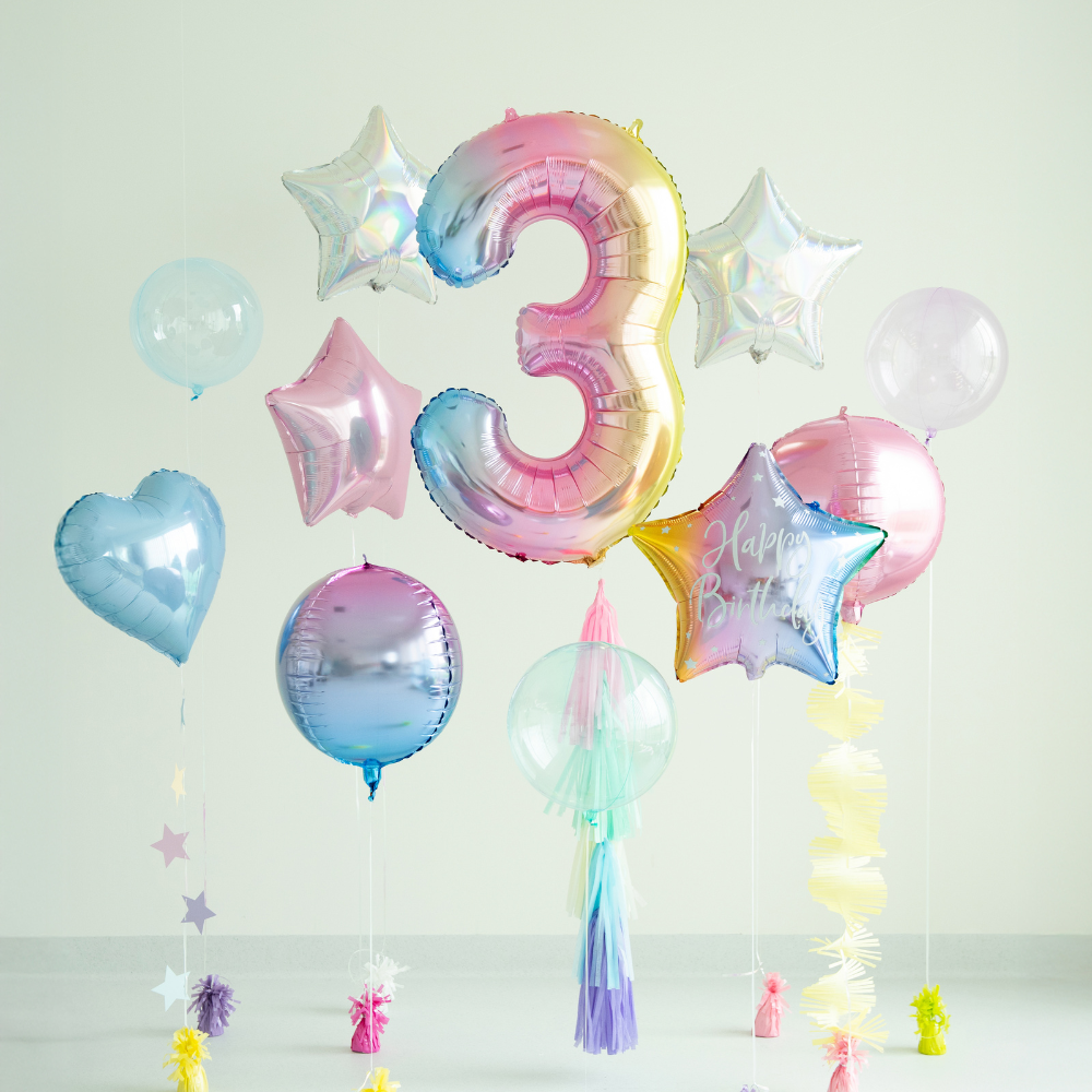 Folienballon Zahl ''3'', 86 cm Regenbogen