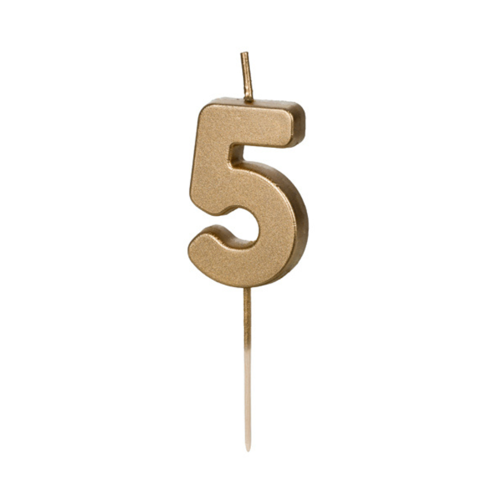 Geburtstagskerze Ziffer 5, 4.5 cm, Gold - 1Stk.