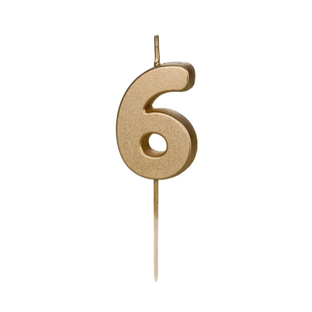 Geburtstagskerze Ziffer 6, 4.5 cm, Gold - 1Stk.