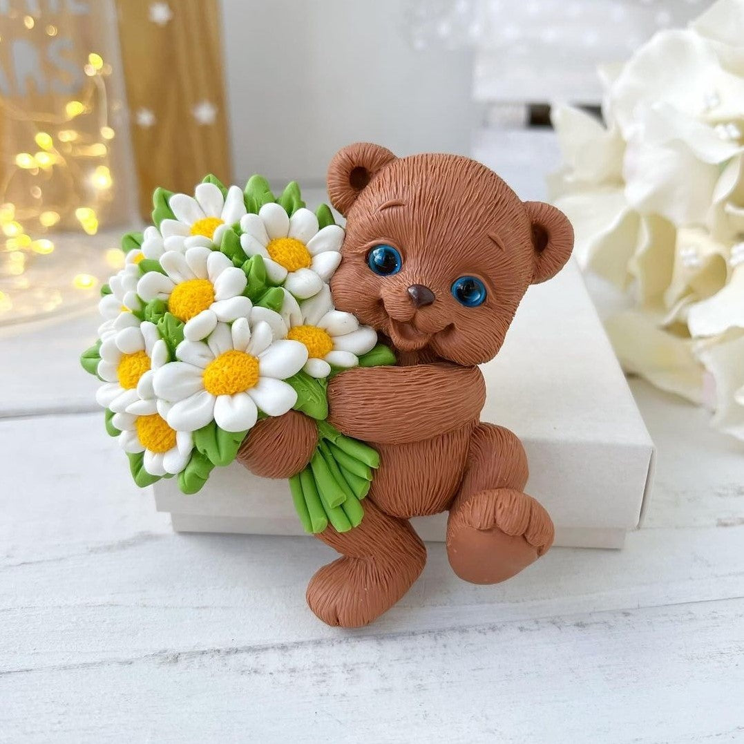 Silikonform Teddy mit Blumenstrauß 2D 30188