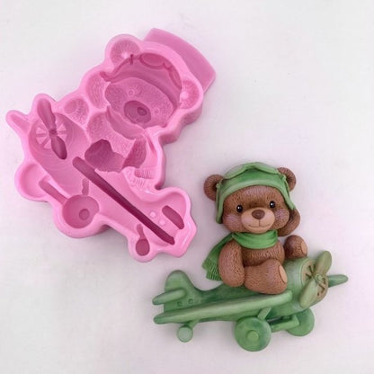 Silikonform Teddy im Flugzeug 2D 30217