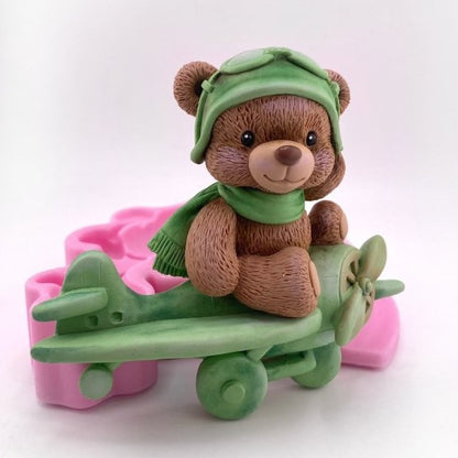 Silikonform Teddy im Flugzeug 2D 30217