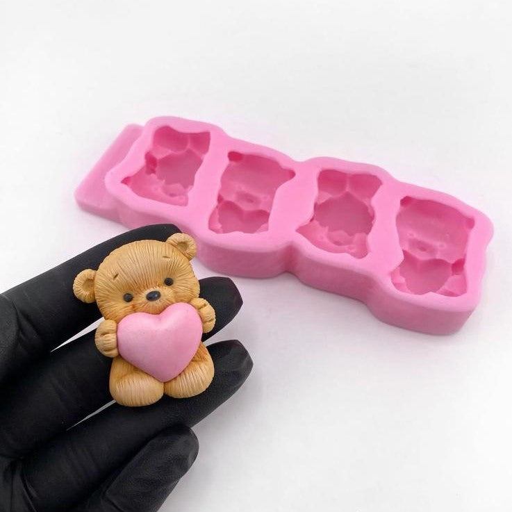 Silikonform Mini Teddy mit Herz 2D 30223