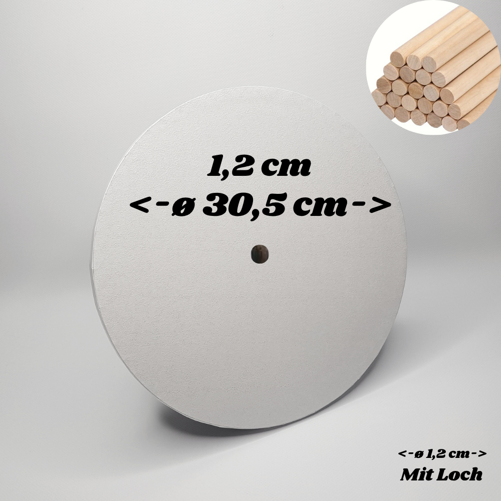 NEU! Tortenplatte ø 30.5 cm, 1.2cm, weiß, mit Mittelloch, 1 Stück