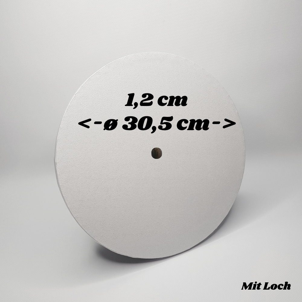 NEU! Tortenplatte ø 30.5 cm, 1.2cm, weiß, mit Mittelloch, 1 Stück