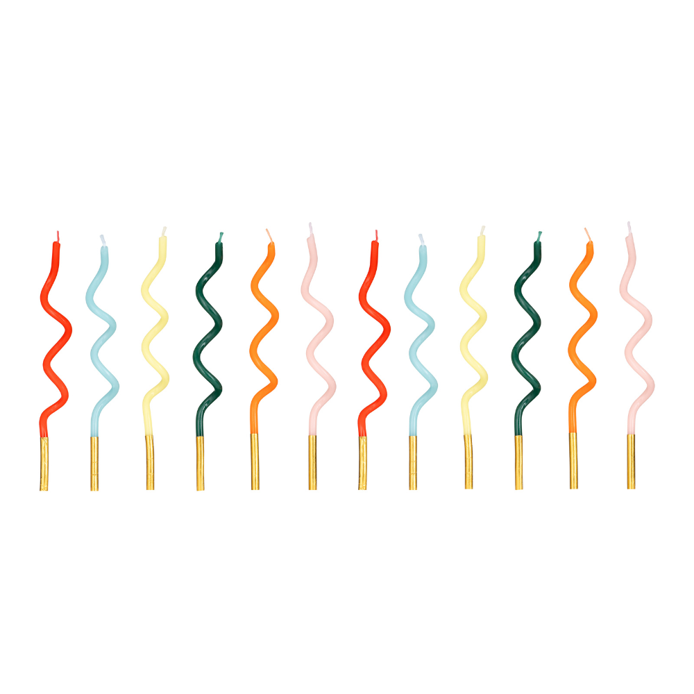 Gedrehte Geburtstagskerzen, Regenbogen, 14cm - 12 Stk.