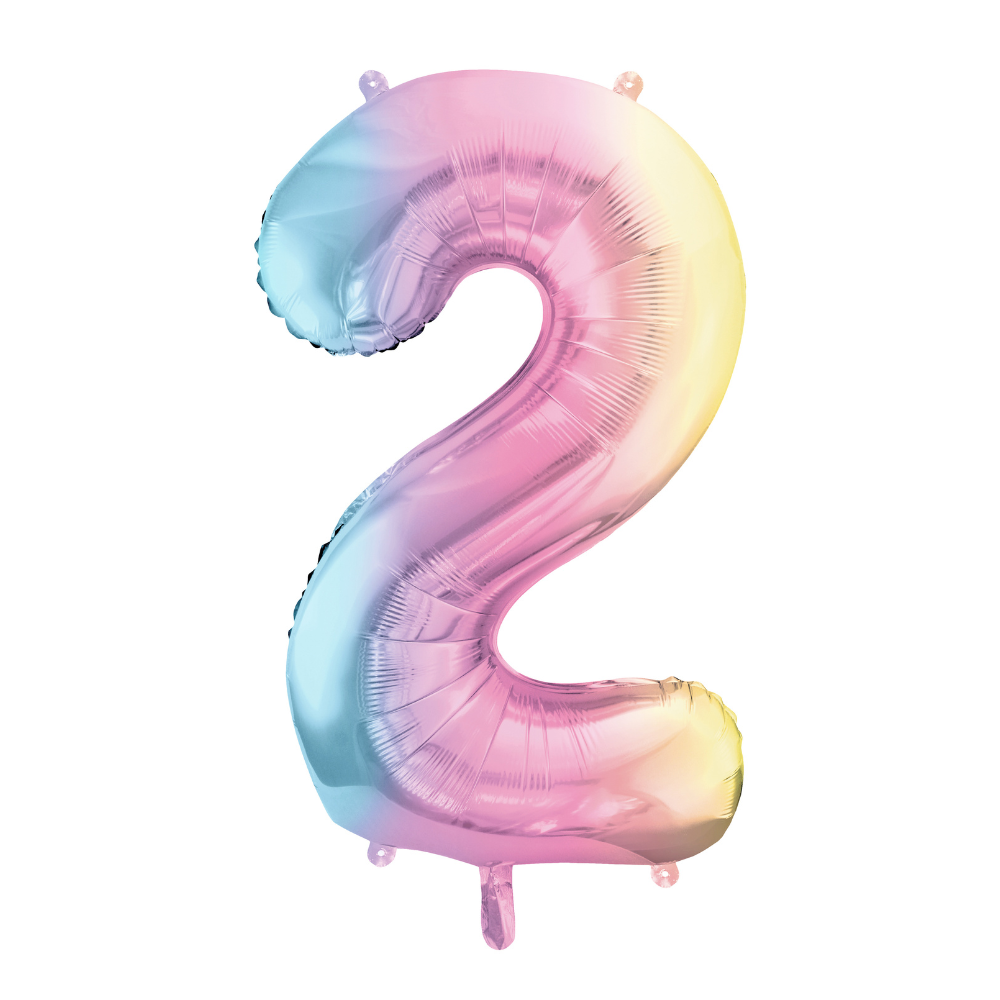 Folienballon Zahl ''2'', 86 cm Regenbogen
