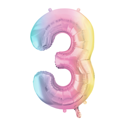 Folienballon Zahl ''3'', 86 cm Regenbogen