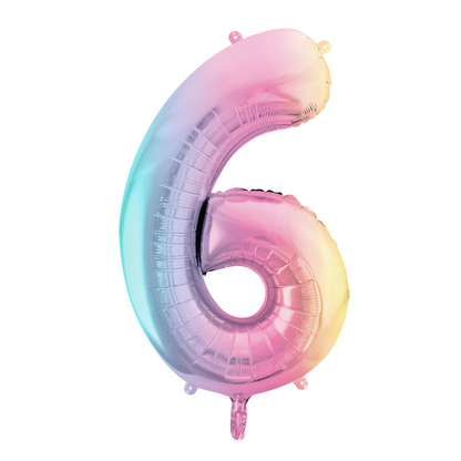 Folienballon Zahl ''6'', 86 cm Regenbogen