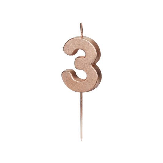 Geburtstagskerze Ziffer 3, 4.5 cm, Roségold - 1Stk.