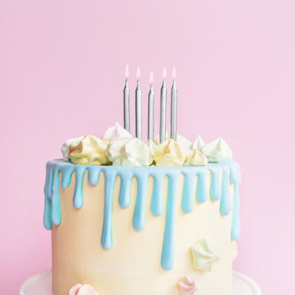 Geburtstagskerzen, glatt, silber, 6cm - 6Stk.