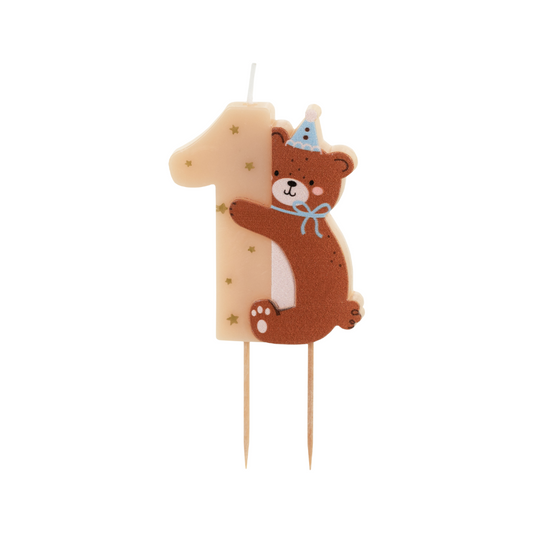 NEU! Geburtstagskerze Zahl 1 mit Teddybär, 7 cm - 1 Stk.