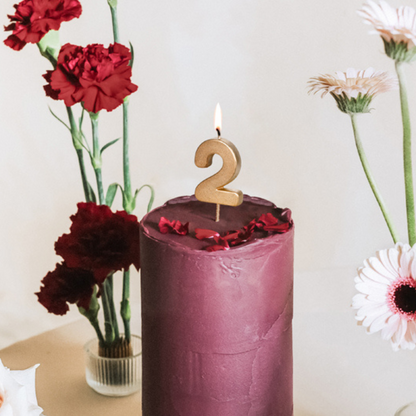 Geburtstagskerze Ziffer 2, 4.5 cm, Gold - 1Stk.