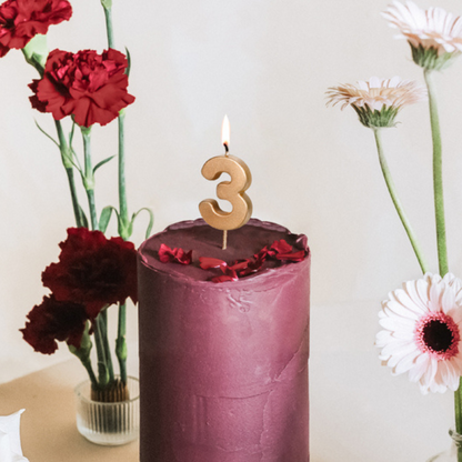 Geburtstagskerze Ziffer 3, 4.5 cm, Gold - 1Stk.