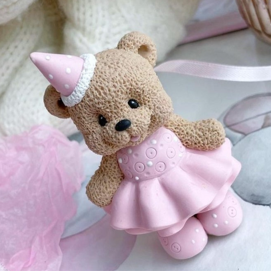 Silikonform Teddybär Mädchen mit Partyhut 30017